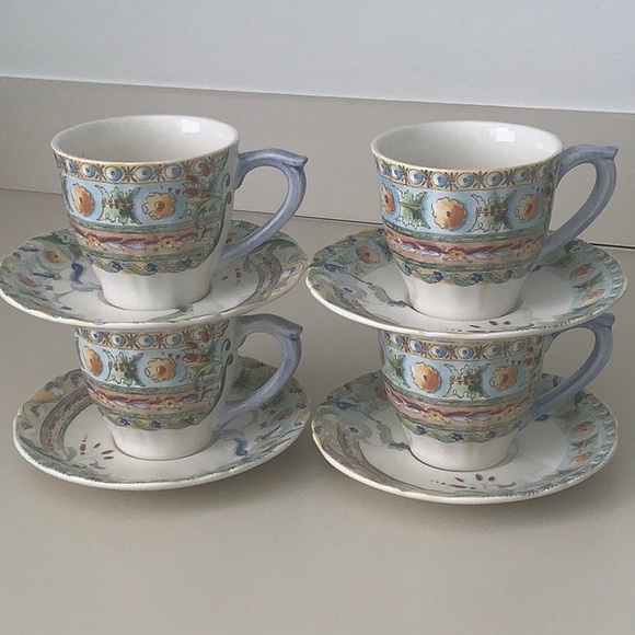 COPY - COPY - Vintage Gien French China 4 Cups and 4 Saucers/ Tea Set - Picture 1 of 8